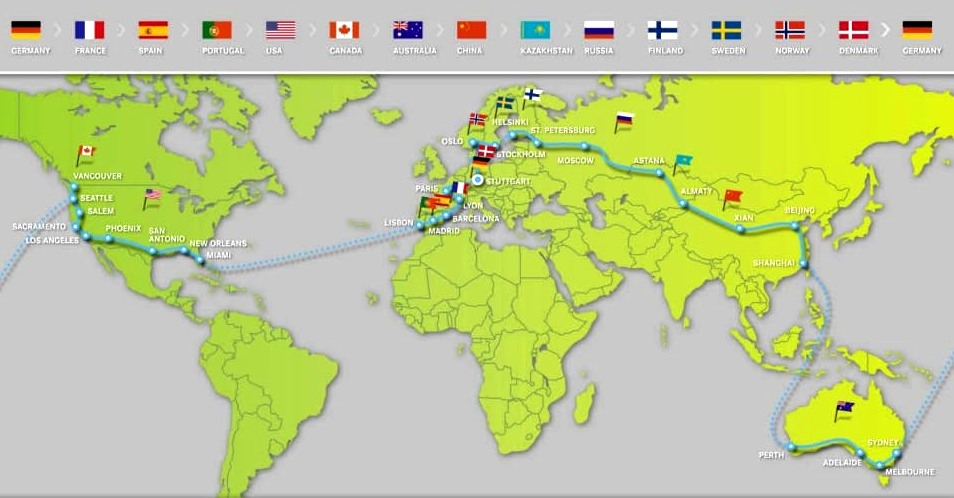 Map of the Mercedes-Benz world hydrogen challenge 2011